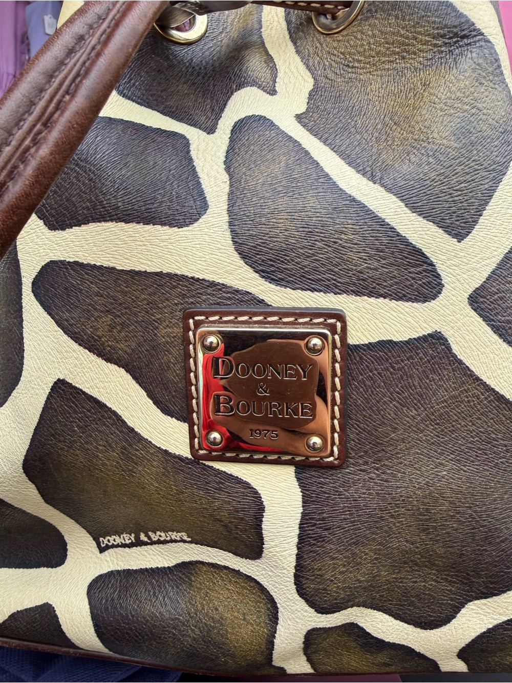 Dooney & Bourke Brown and Cream Giraffe-Print Drawstring Bucket Bag and wallet - Picture 2 of 12